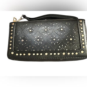 Under One Sky Wristlet/Wallet- 2 Zippers Gold Inside Gold Color